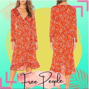 Free People | Red-Orange floral ruffle dress